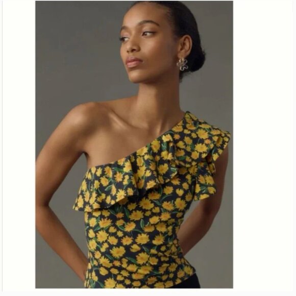NWT Anthropologie Maeve One-Shoulder Ruffled Floral Top Women's Medium - Picture 5 of 13